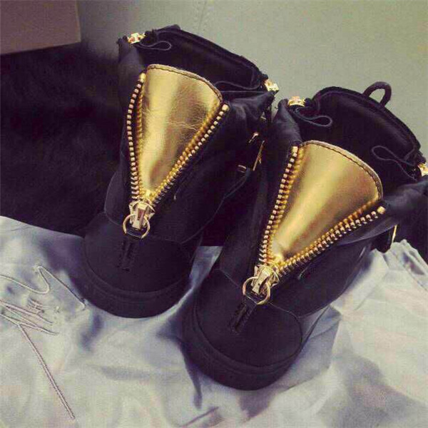 High End Giuseppe Zanotti Black Patent Leather Velvet High Top Sneaker With Two Gold Straps(with rec