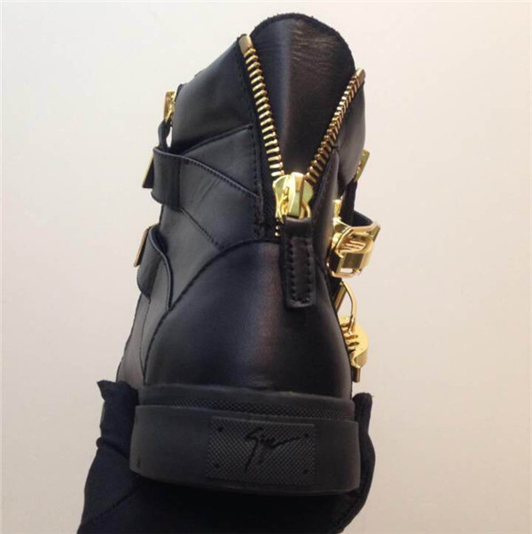 High End Giuseppe Zanotti Double-Bar Latch Clasp Leather High-Top Sneakers(with receipt)