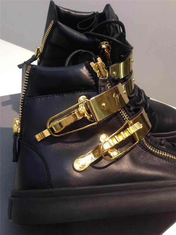 High End Giuseppe Zanotti Double-Bar Latch Clasp Leather High-Top Sneakers(with receipt)