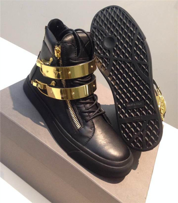 High End Giuseppe Zanotti Double-Bar Latch Clasp Leather High-Top Sneakers(with receipt)