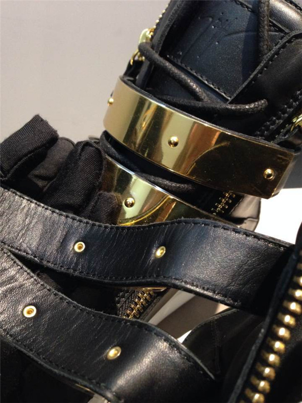 High End Giuseppe Zanotti Men′s Double Golden Ski-Buckle High-Top Sneaker Black(with receipt)