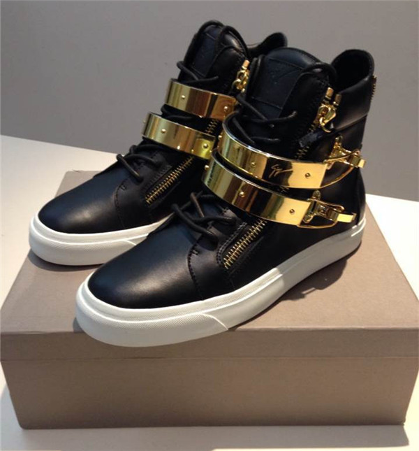 High End Giuseppe Zanotti Men′s Double Golden Ski-Buckle High-Top Sneaker Black(with receipt)