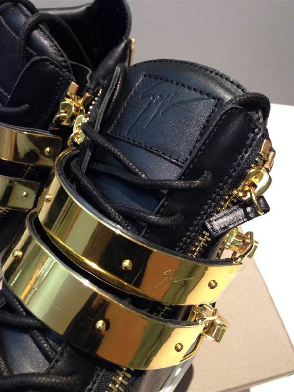 High End Giuseppe Zanotti Men′s Double Golden Ski-Buckle High-Top Sneaker Black(with receipt)