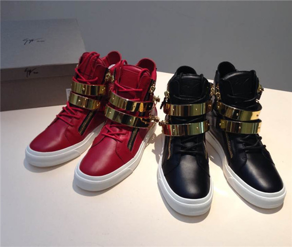 High End Giuseppe Zanotti Men′s Double Golden Ski-Buckle High-Top Sneaker Black(with receipt)