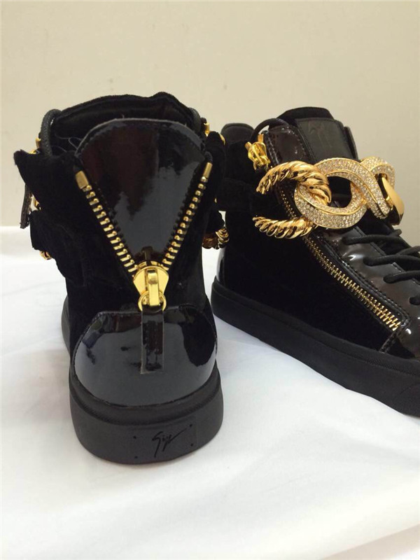 High End Giuseppe Zanotti Patent and Black Velvet Bling Chain High-Top Sneakers(with receipt)