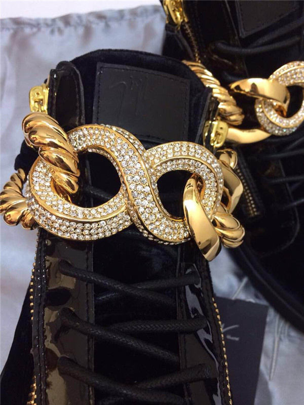 High End Giuseppe Zanotti Patent and Black Velvet Bling Chain High-Top Sneakers(with receipt)