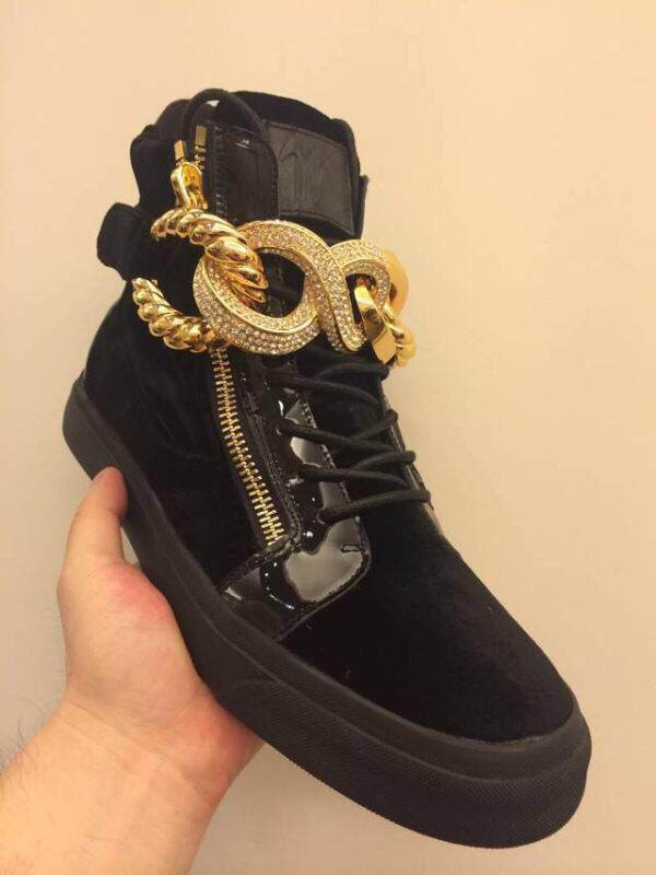 High End Giuseppe Zanotti Patent and Black Velvet Bling Chain High-Top Sneakers(with receipt)