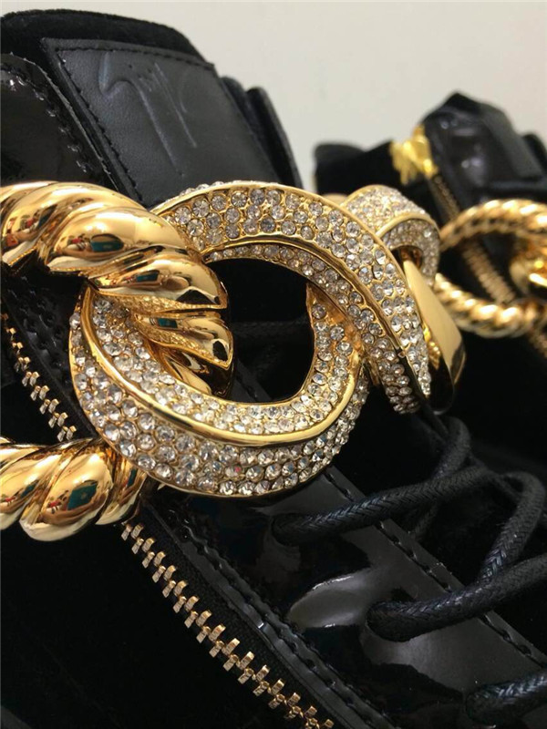 High End Giuseppe Zanotti Patent and Black Velvet Bling Chain High-Top Sneakers(with receipt)