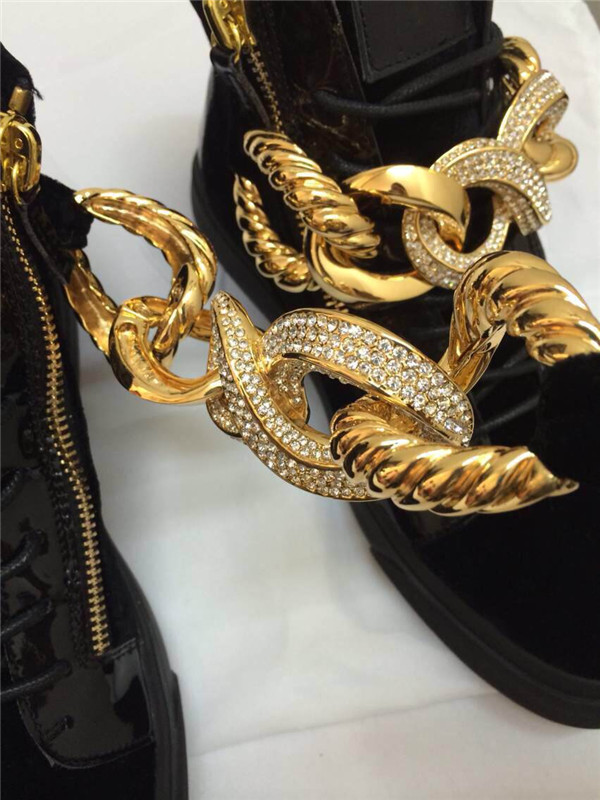 High End Giuseppe Zanotti Patent and Black Velvet Bling Chain High-Top Sneakers(with receipt)