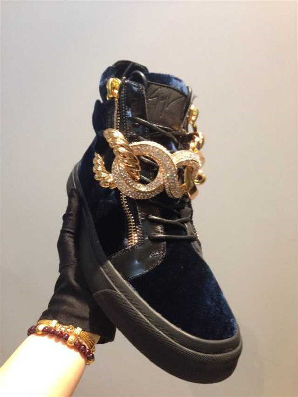 High End Giuseppe Zanotti Patent and Velvet Bling Chain High-Top Sneakers Blue(with receipt)