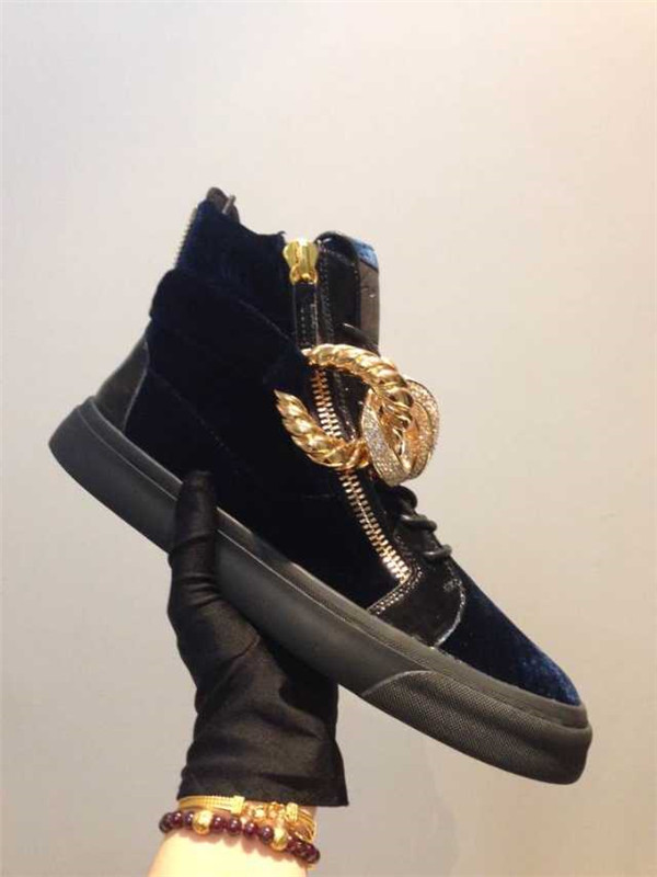 High End Giuseppe Zanotti Patent and Velvet Bling Chain High-Top Sneakers Blue(with receipt)