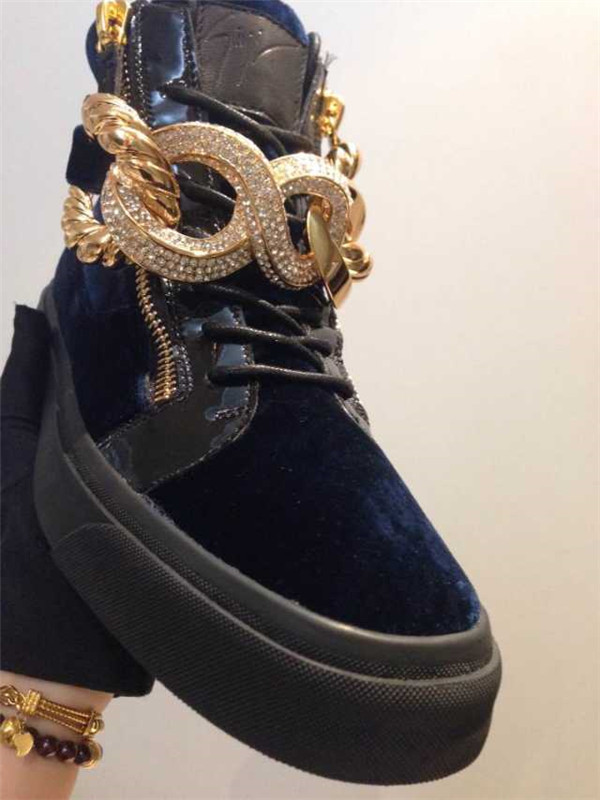 High End Giuseppe Zanotti Patent and Velvet Bling Chain High-Top Sneakers Blue(with receipt)