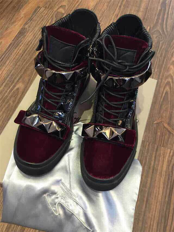 High End Giuseppe Zanotti Studded Strap Velvet Purple Suede High Top Sneakers(with receipt)