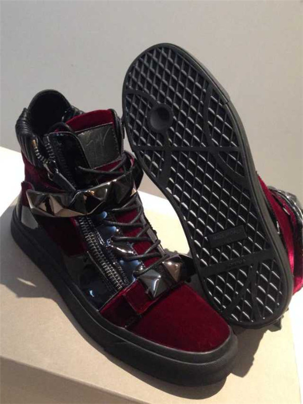 High End Giuseppe Zanotti Studded Strap Velvet Purple Suede High Top Sneakers(with receipt)