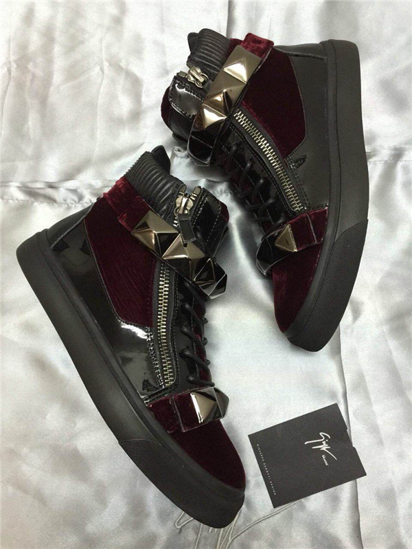 High End Giuseppe Zanotti Studded Strap Velvet Purple Suede High Top Sneakers(with receipt)