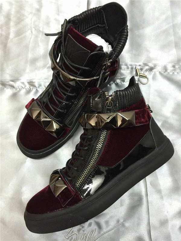 High End Giuseppe Zanotti Studded Strap Velvet Purple Suede High Top Sneakers(with receipt)