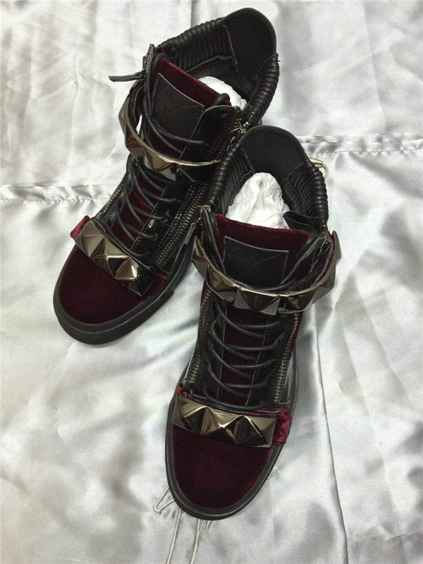 High End Giuseppe Zanotti Studded Strap Velvet Purple Suede High Top Sneakers(with receipt)