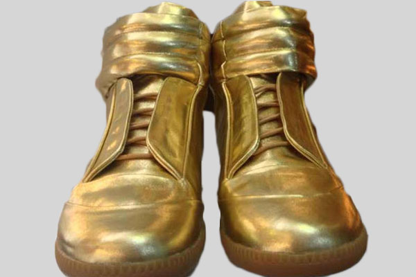 MAISON MARTIN MARGIELA METALLIC GOLDEN LEATHER TRAINER HIGH-TOP