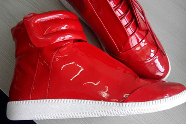 Maison Martin Margiela Red Patern Leather High Top Men Sneakers