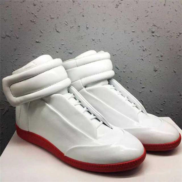 Maison Martin Margiela White Red Leather Future High-Top Sneakers