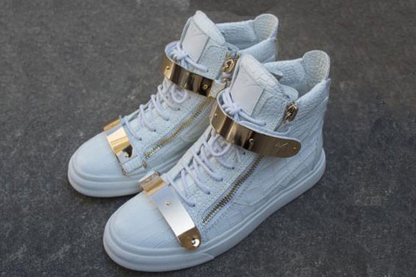 Mens Giuseppe Zanotti White Croc High Top Double Gold-Bracelet Zip Kanye Sneakers(with receipt)