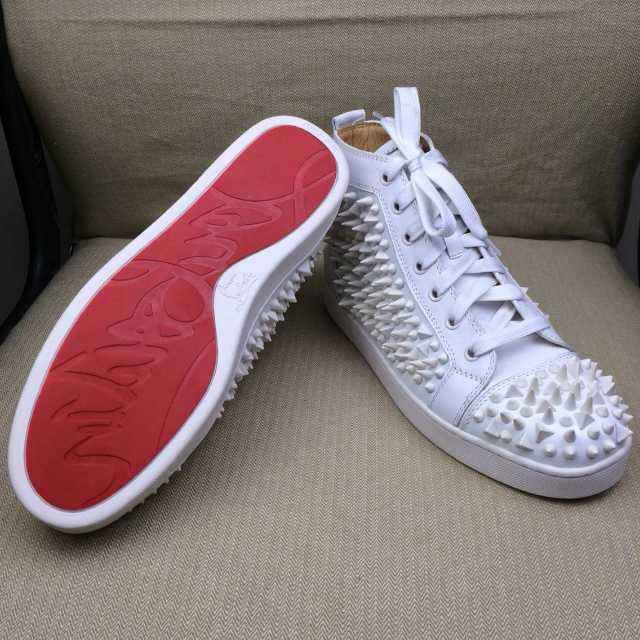 Super Max High End Christian Louboutin White Louis Pik Pik Mens Flat High Top Sneaker(with receipt)