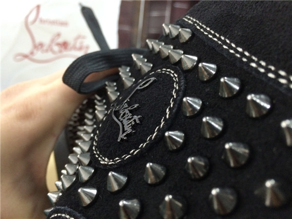 Super Max Perfect Christian Louboutin Black Suede Louis Spikes Men′s Flat Sneaker With Glossy Red So