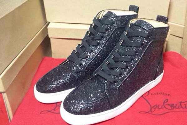 Super Max Perfect Christian Louboutin Louis Orlato Men′s Flat black glitter(with receipt)