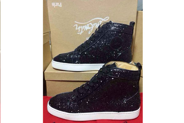 Super Max Perfect Christian Louboutin Louis Orlato Men′s Flat black glitter(with receipt)