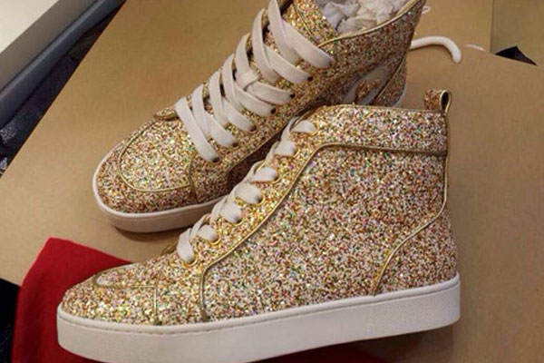 Super Max Perfect Christian Louboutin Louis Orlato Men′s Flat gloden glitter(with receipt)