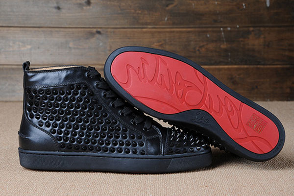 Super Max Perfect Christian Louboutin Louis Spikes Men′s Flat Black Sleek Calfskin Leather(with rece