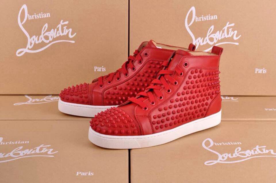 Super Max Perfect Christian Louboutin Louis Spikes Men′s Flat Sneaker with Glossy Red Sole(with rece