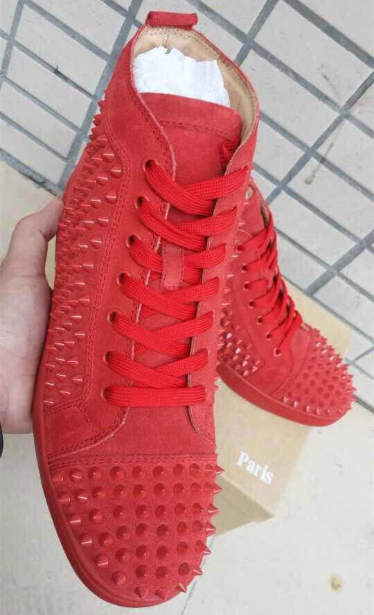 Super Max Perfect Christian Louboutin Louis Spikes Men′s Flat Veau Velours Sneaker Red(with receipt)