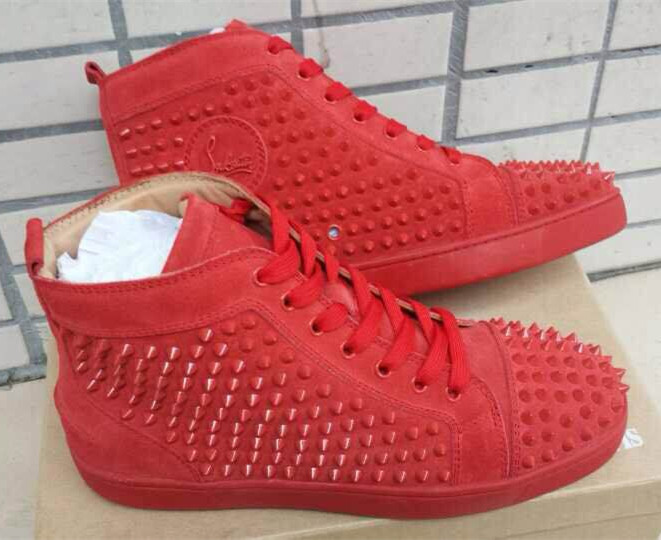 Super Max Perfect Christian Louboutin Louis Spikes Men′s Flat Veau Velours Sneaker Red(with receipt)