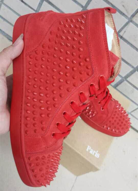 Super Max Perfect Christian Louboutin Louis Spikes Men′s Flat Veau Velours Sneaker Red(with receipt)