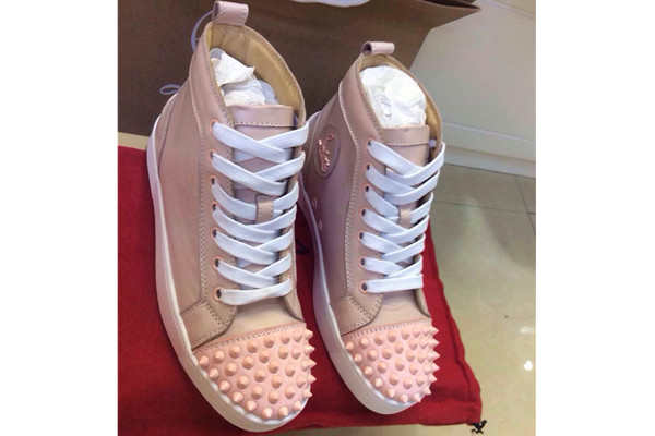 Super Max Perfect Christian Louboutin Louis spikes orlato men′s flat pink(with receipt)