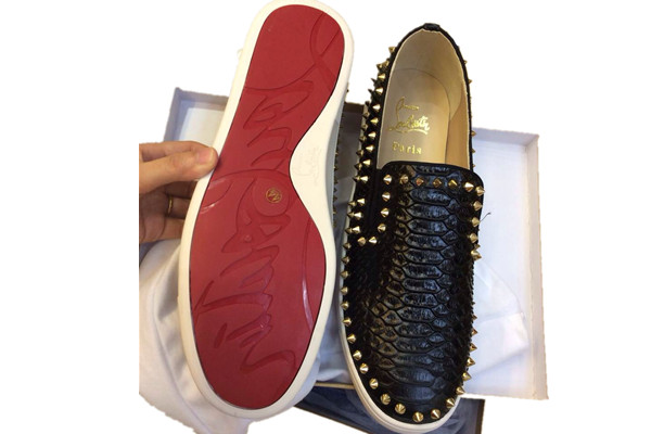 Super Max Perfect Christian Louboutin Pik Boat Men′s Flat Black with white sole(with receipt)