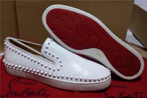 Super Max Perfect Christian Louboutin Pik Boat Men′s Flat White Leather(with receipt)