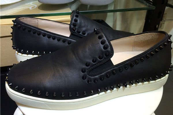 Super Max Perfect Christian Louboutin Pik Boat Spikes Leather Mens Flat Sneakers All Black(with rece