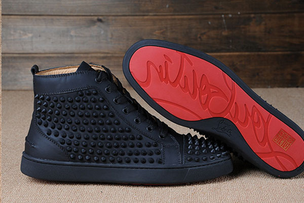 Super Max Perfect Christian Louboutin Red Bottom 3 Spikes on Top Black Matte Leather Men Shoes(with 