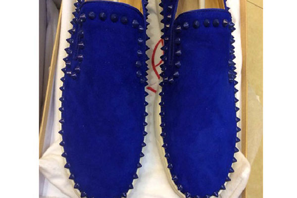 Super Max Perfect Christian Louboutin pik boat men′s flat blue nubuck(with receipt)