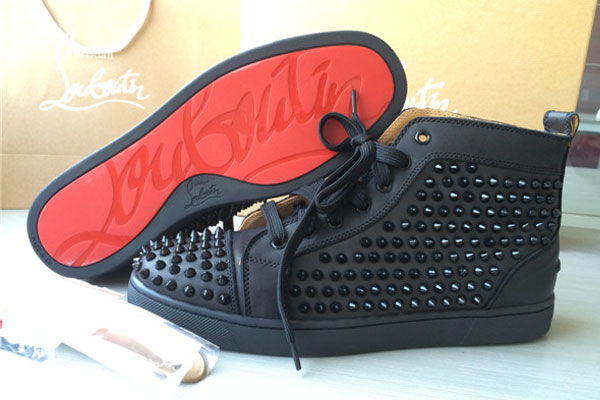 Super Max Perfect Glossy Red Sole Christian Louboutin Louis Spike Flat High Top Sneaker(with receipt