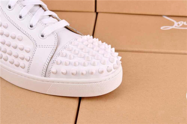 Super Max perfect Christian Louboutin Glossy Red Sole Louis spike men′s flat white leather Sneakers(