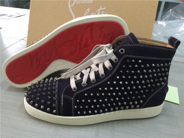 Super Max perfect Christian Louboutin Glossy Red Sole purple leather spike men′s sneaker(with receip