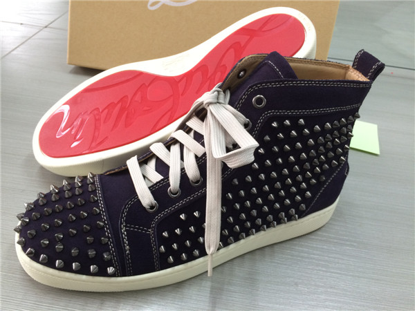 Super Max perfect Christian Louboutin Glossy Red Sole purple leather spike men′s sneaker(with receip