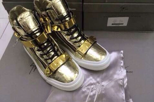 Super Perfect Giuseppe Zanotti Gold Strap High Gold Leisure Men′s Sneakers (with receipt)