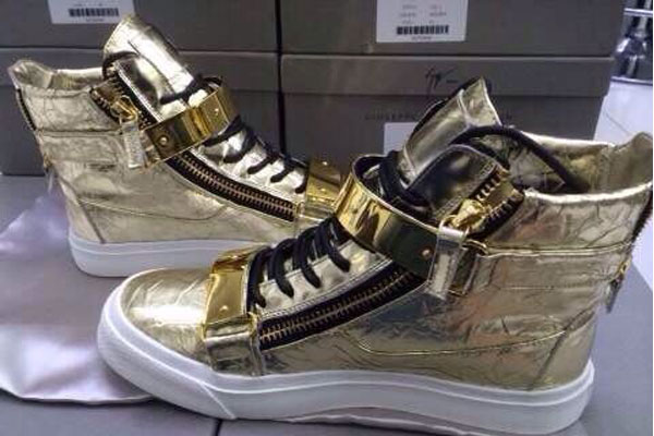 Super Perfect Giuseppe Zanotti Gold Strap High Gold Leisure Men′s Sneakers (with receipt)