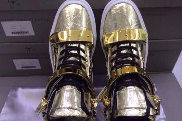 Super Perfect Giuseppe Zanotti Gold Strap High Gold Leisure Men′s Sneakers (with receipt)