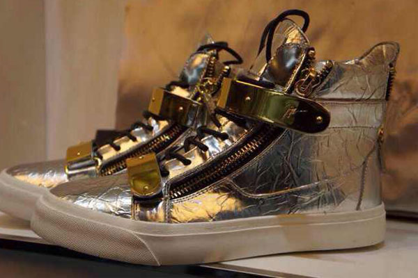 Super Perfect Giuseppe Zanotti Gold Zips Chain High Top Silver Men′s Sneaker (with receipt)