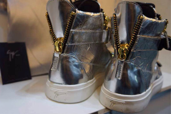 Super Perfect Giuseppe Zanotti Gold Zips Chain High Top Silver Men′s Sneaker (with receipt)